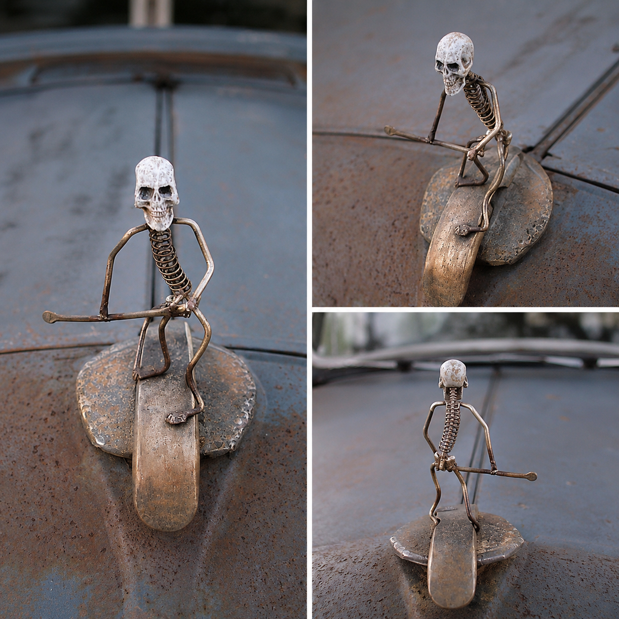 Hand-Welded Skeleton Surfer Car Hood Ornament