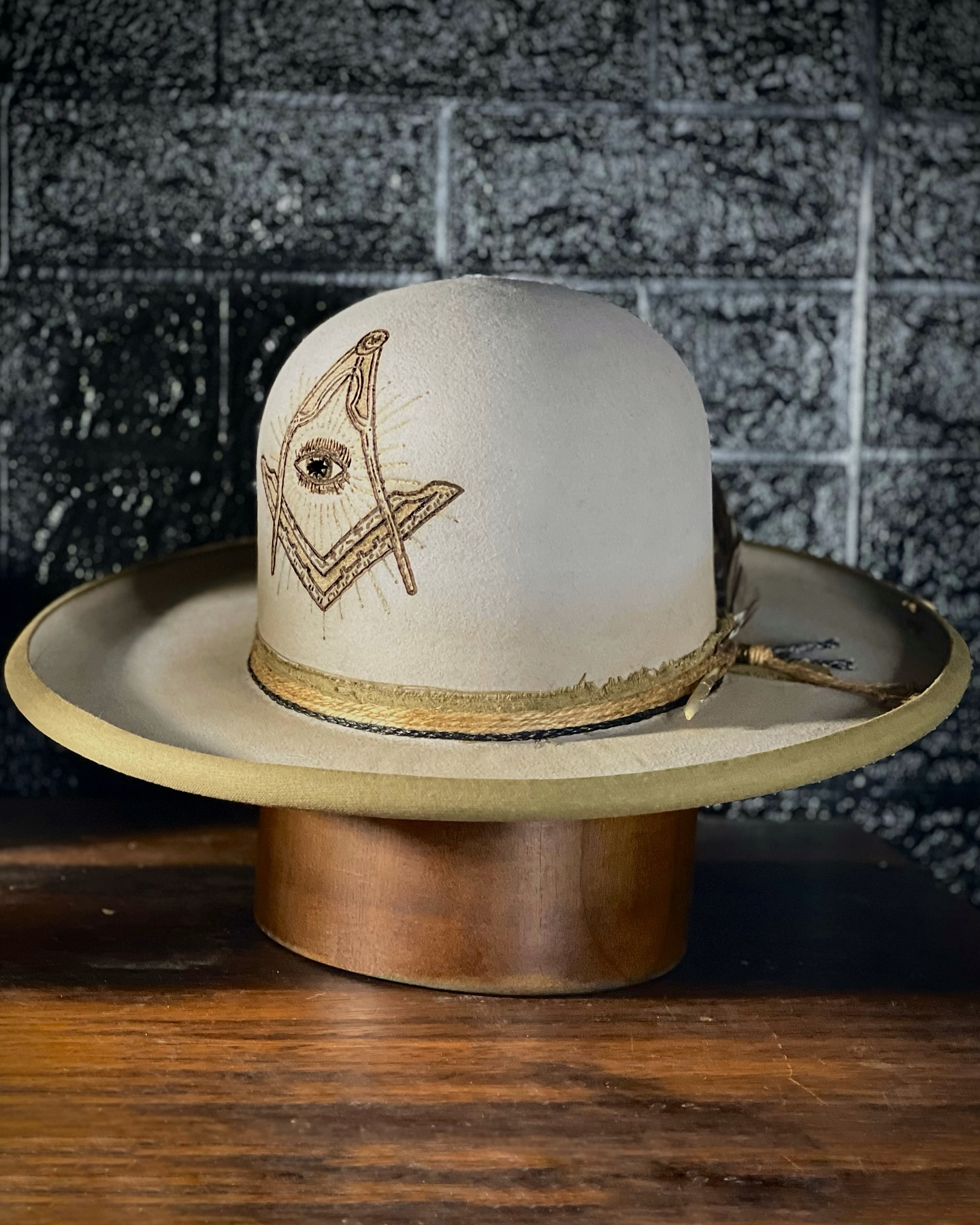 Light Grey Open Crown Hat with Pencil Curl Brim