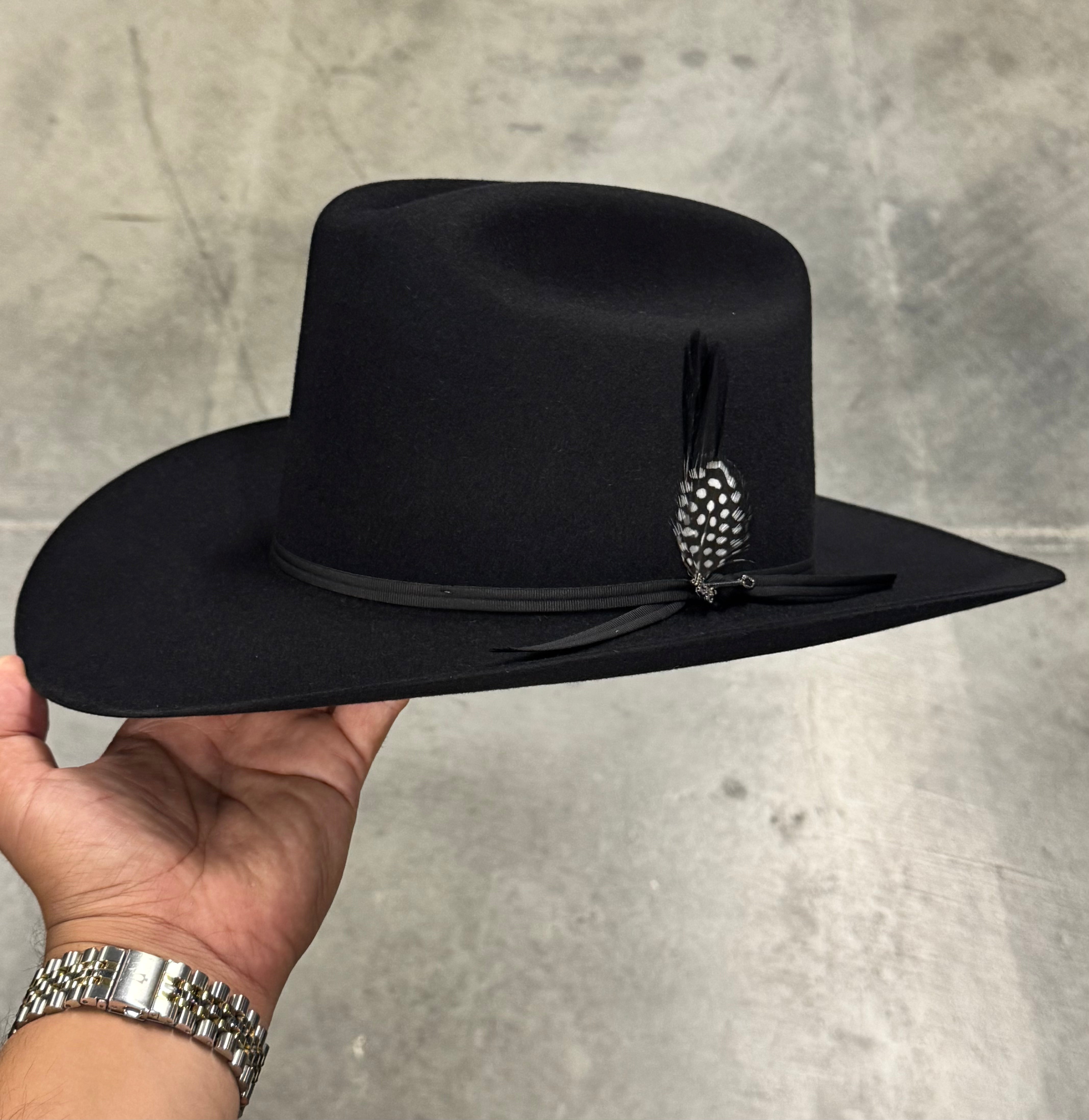 S.T 6x Rancher Black Cowboy Felt Hat Sinaloa (Copa Alta Falda/Brim 3.5") (Diamante Negro)