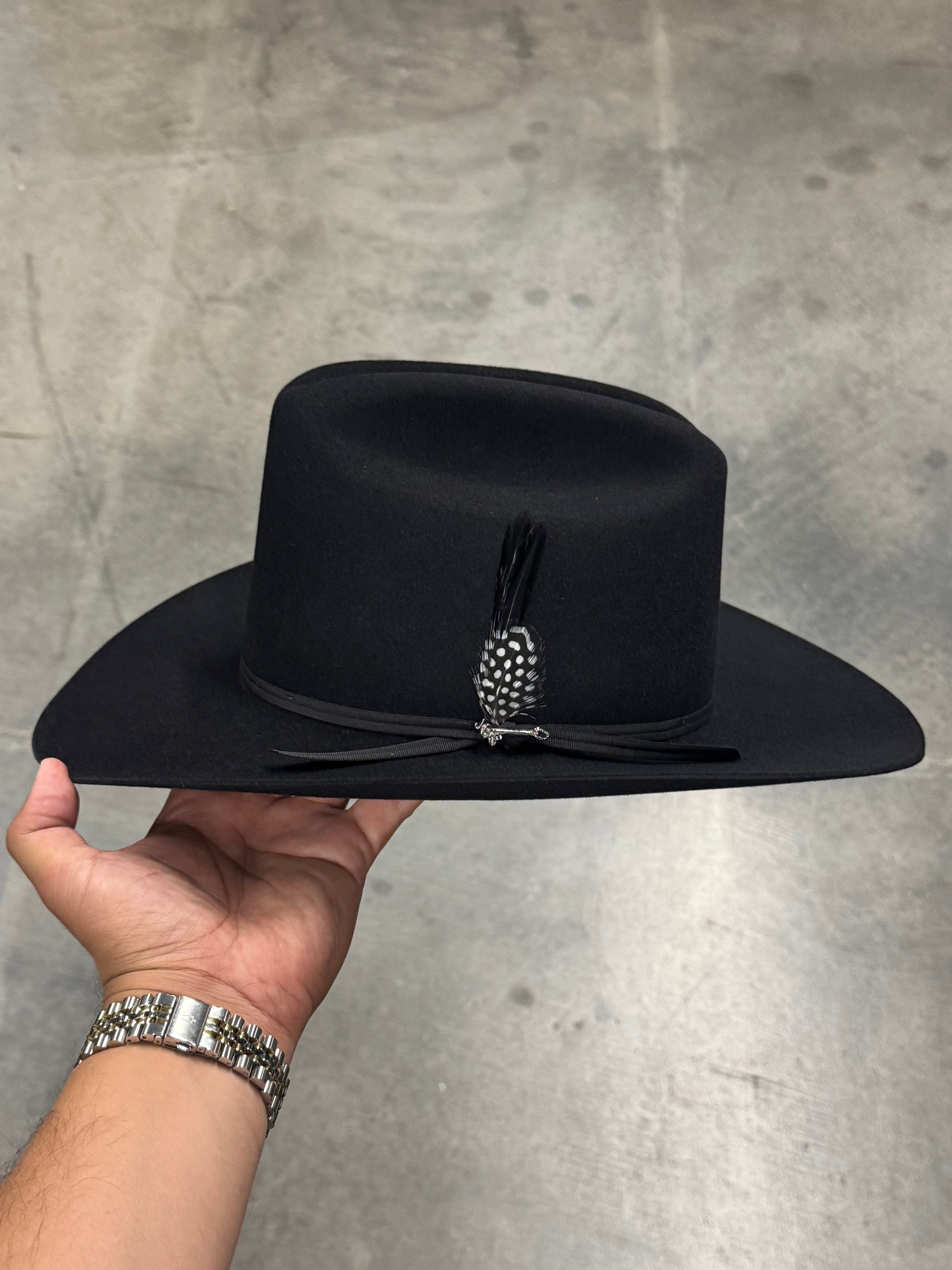 S.T 6x Rancher Black Cowboy Felt Hat Sinaloa (Copa Alta Falda/Brim 3.5") (Diamante Negro)