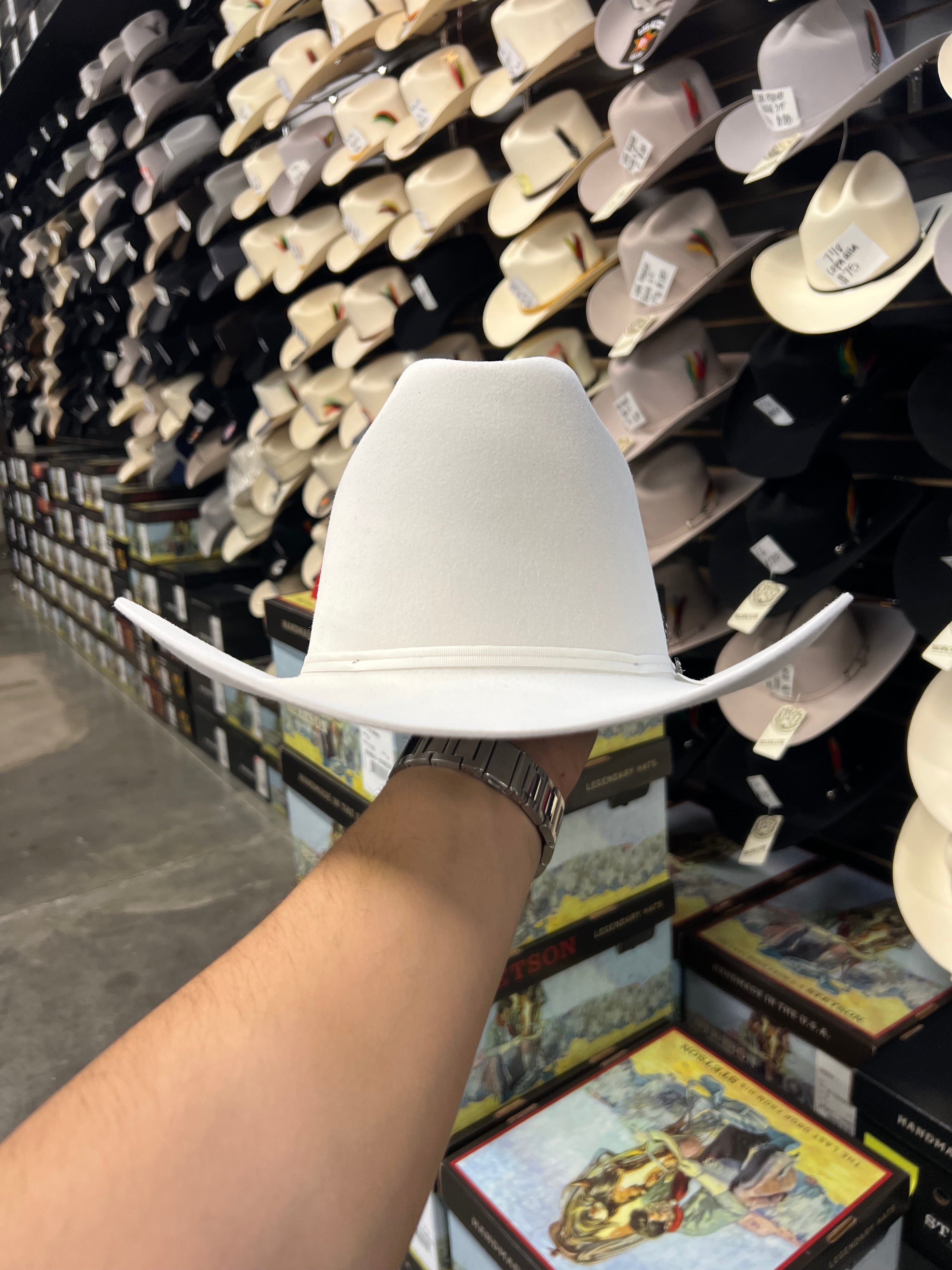 S.T 6x Rancher Premium White Cowboy Felt Hat Sinaloa (Copa Alta Falda/Brim 3.5")