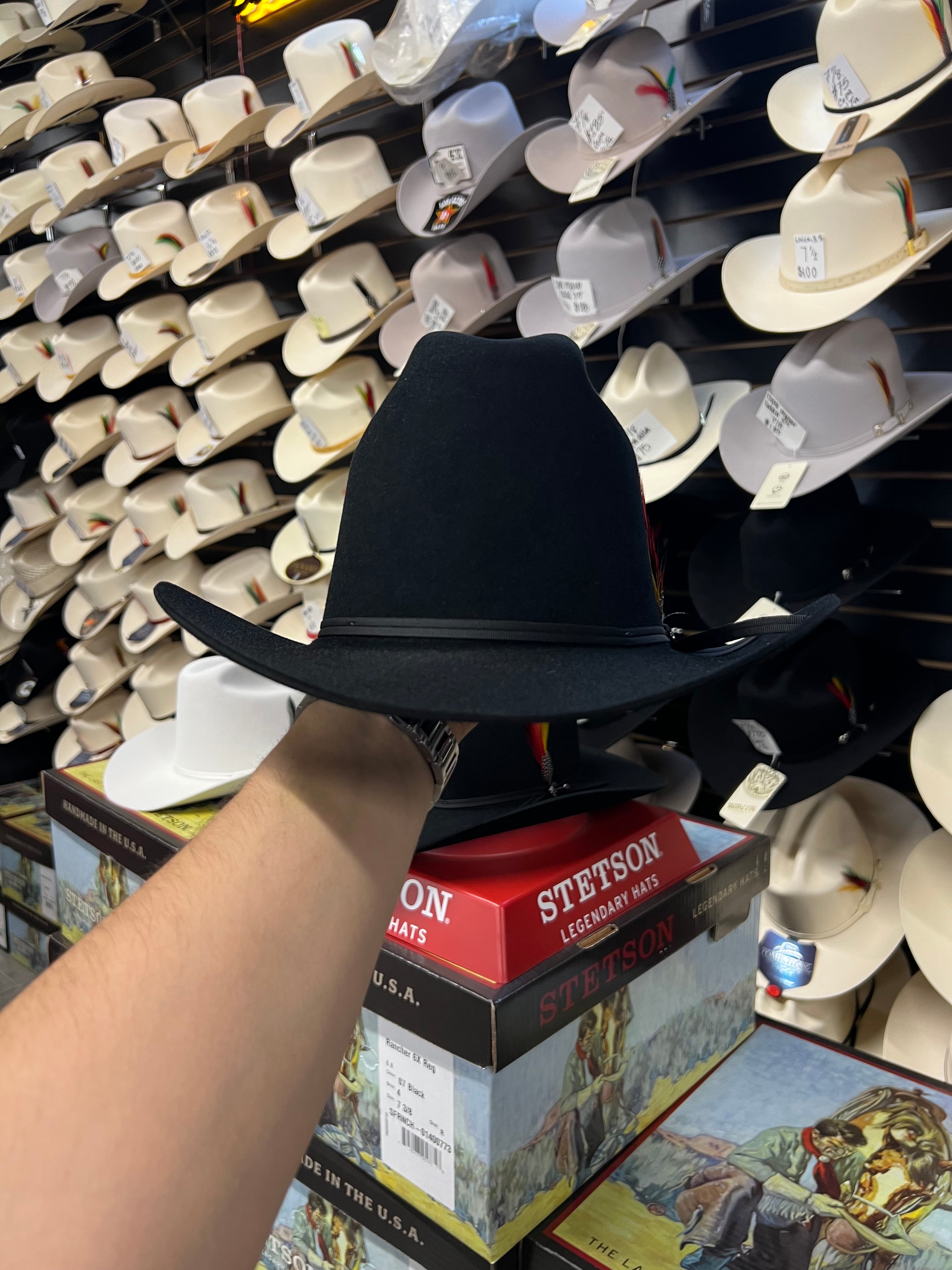 S.T 6x Rancher Black Cowboy Felt Hat Sinaloa (Copa Alta Falda/Brim 3")