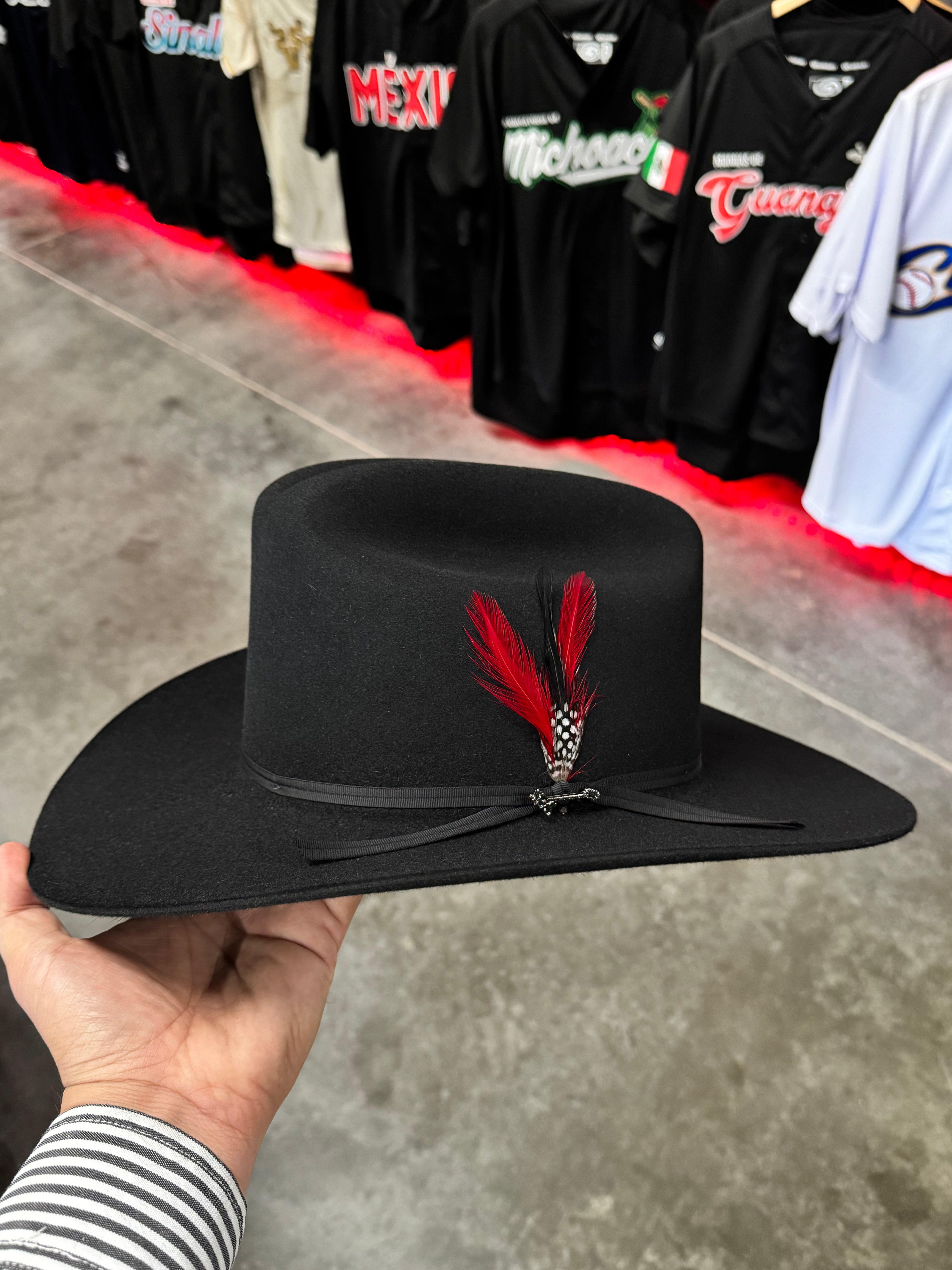 S.T 6x Spartan Black Cowboy Felt Hat Sinaloa (Copa Chica Falda/Brim 3.5") (DIAMANTE ROJA)