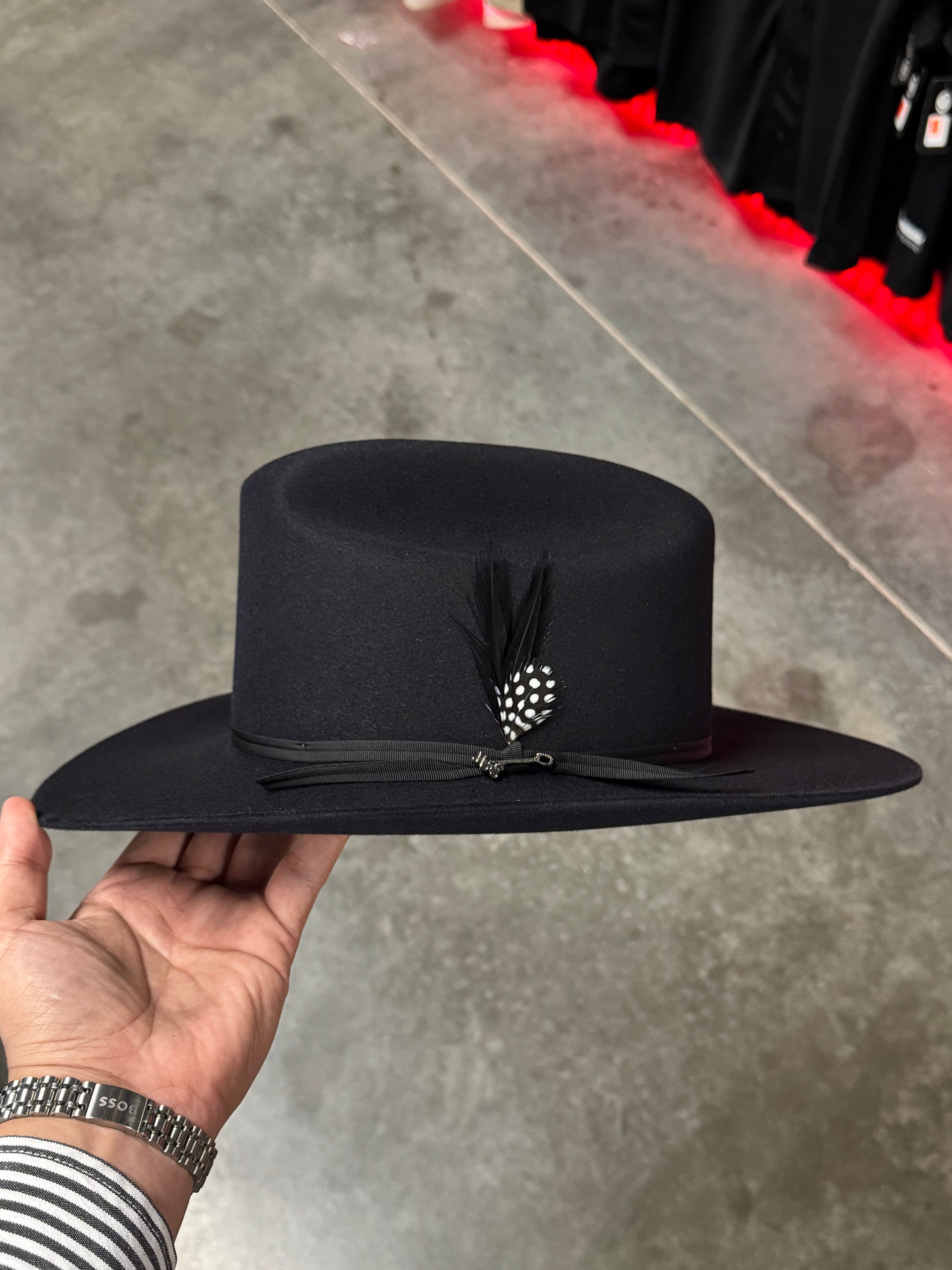 S.T 6x Spartan Black Cowboy Felt Hat Sinaloa (Copa Chica Falda/Brim 3") (DIAMANTE Negro)