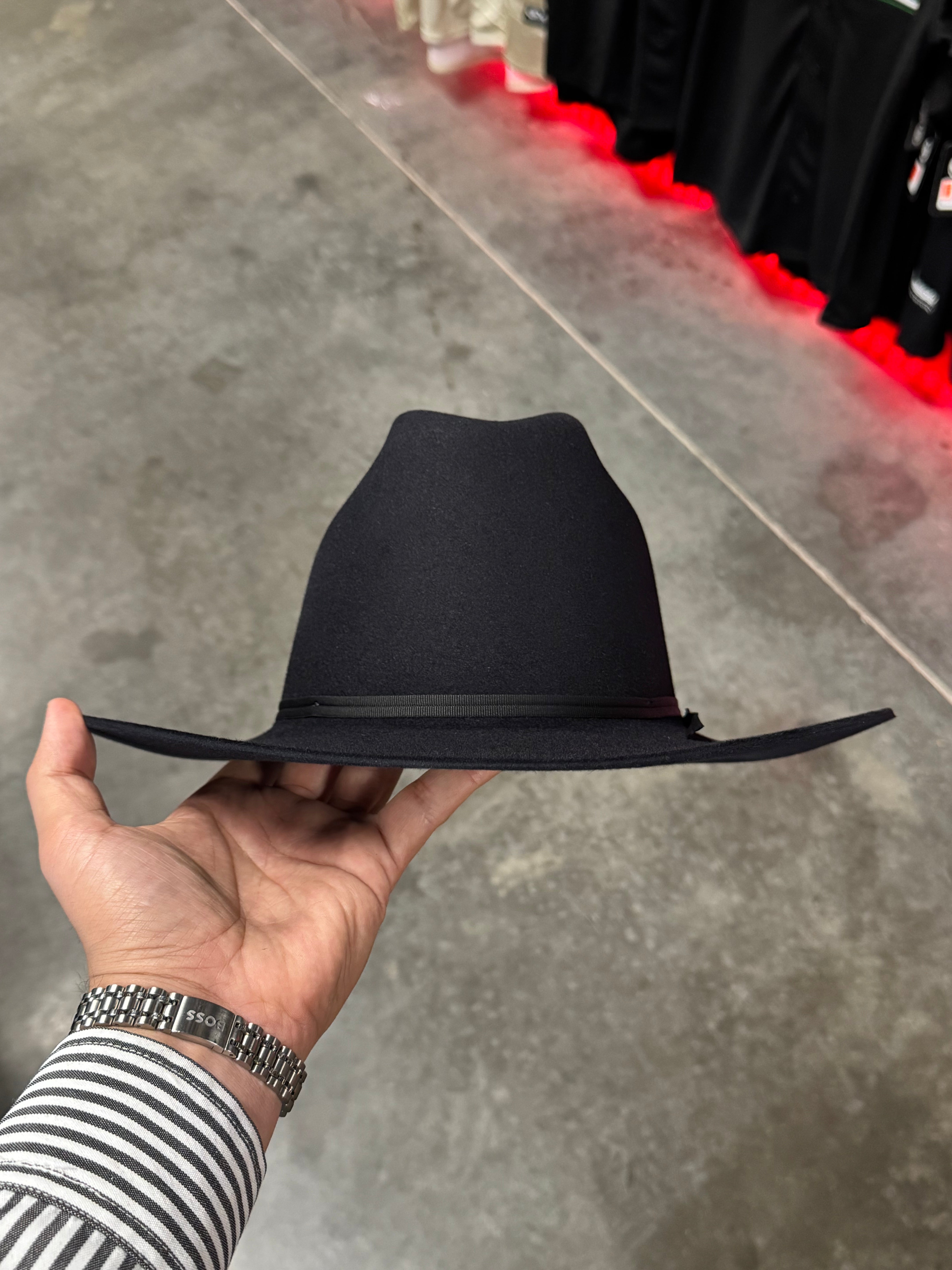 S.T 6x Spartan Black Cowboy Felt Hat Sinaloa (Copa Chica Falda/Brim 3") (DIAMANTE Negro)