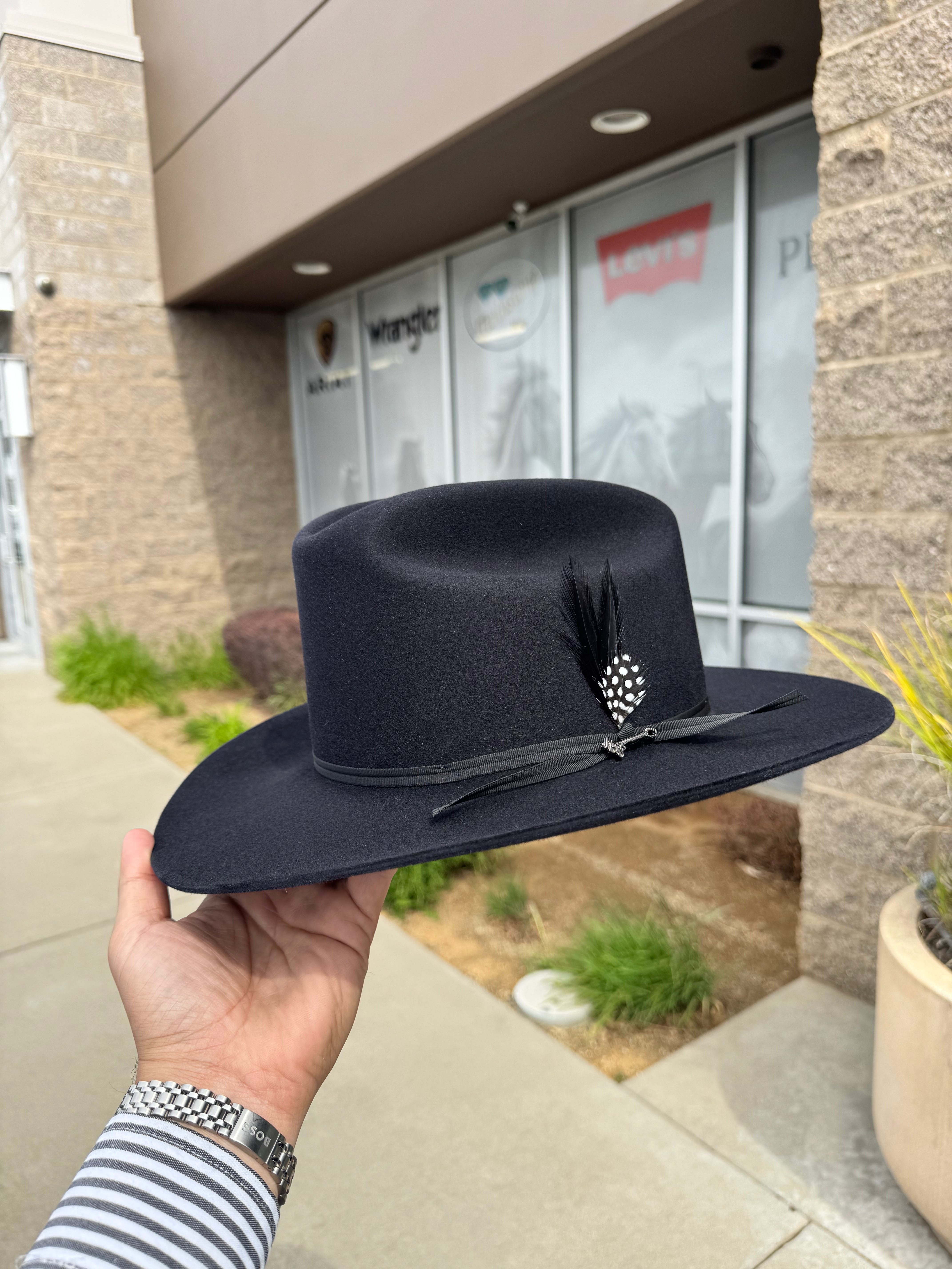 S.T 6x Spartan Black Cowboy Felt Hat Sinaloa (Copa Chica Falda/Brim 3") (DIAMANTE Negro)