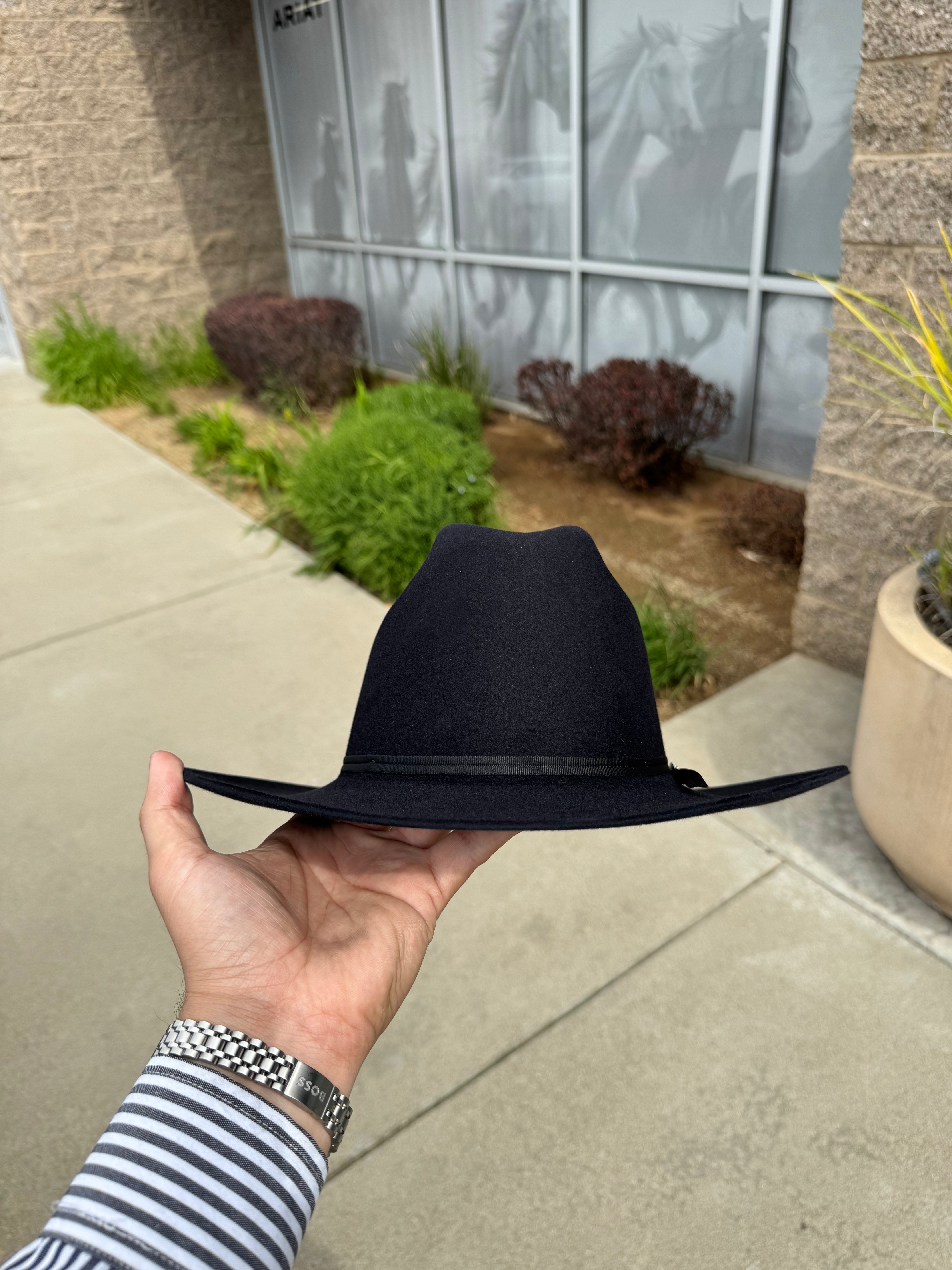 S.T 6x Spartan Black Cowboy Felt Hat Sinaloa (Copa Chica Falda/Brim 3") (DIAMANTE Negro)