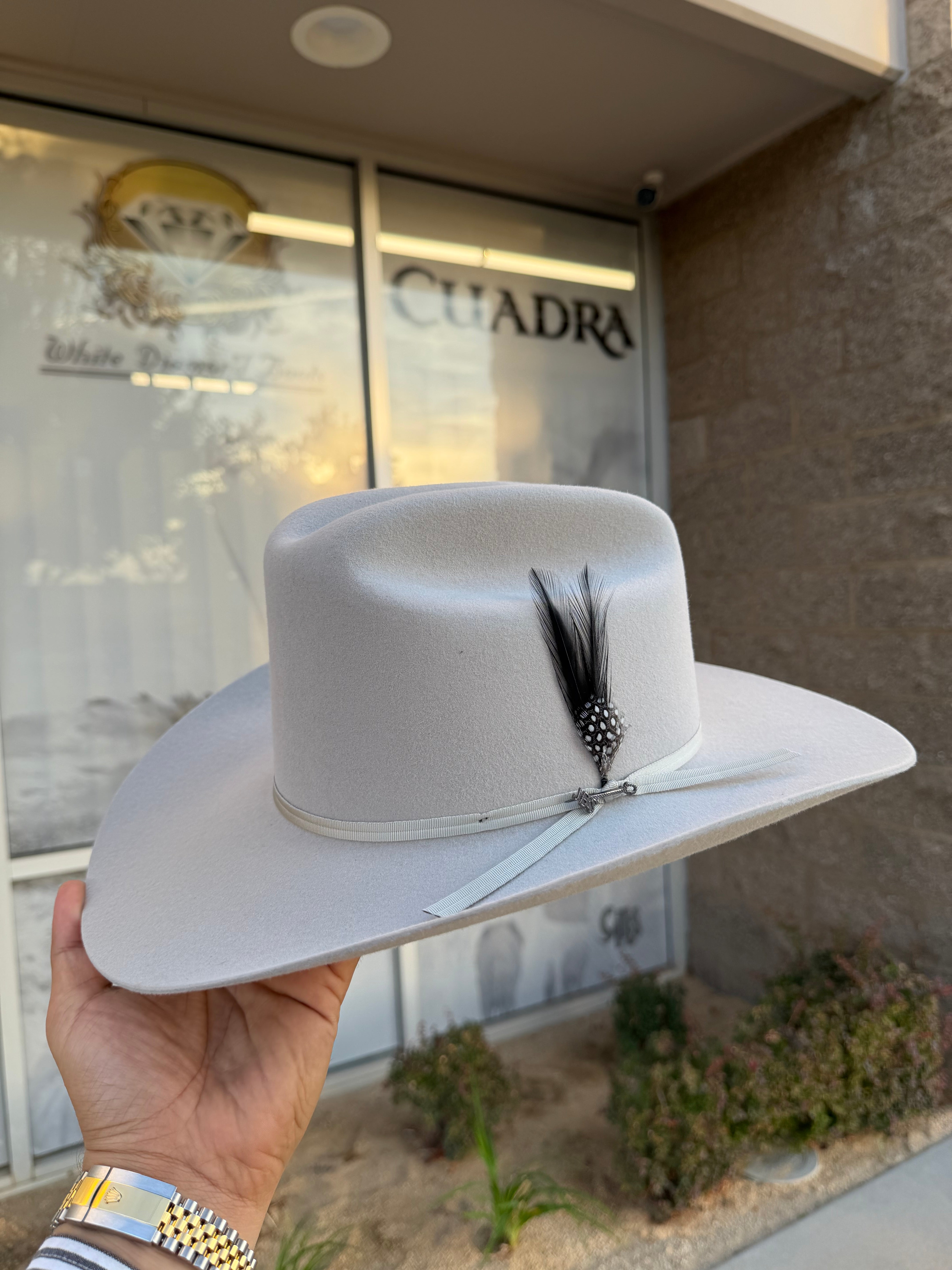 S.T 6x Spartan Mist Grey Cowboy Felt Hat Sinaloa (Copa Chica Falda/Brim 3.5") (Pluma Negra)