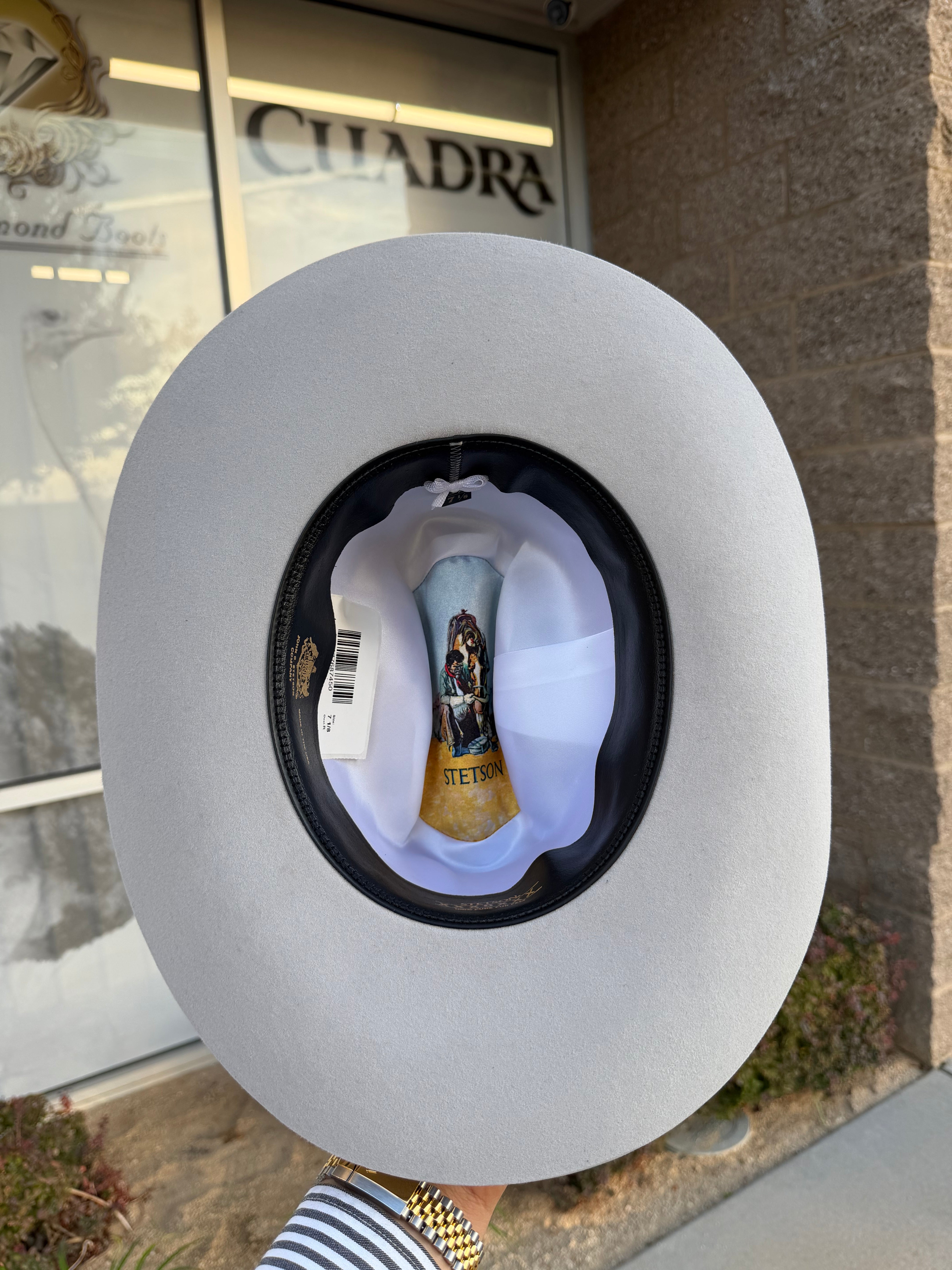 S.T 6x Spartan Mist Grey Cowboy Felt Hat Sinaloa (Copa Chica Falda/Brim 3.5") (Pluma Negra)