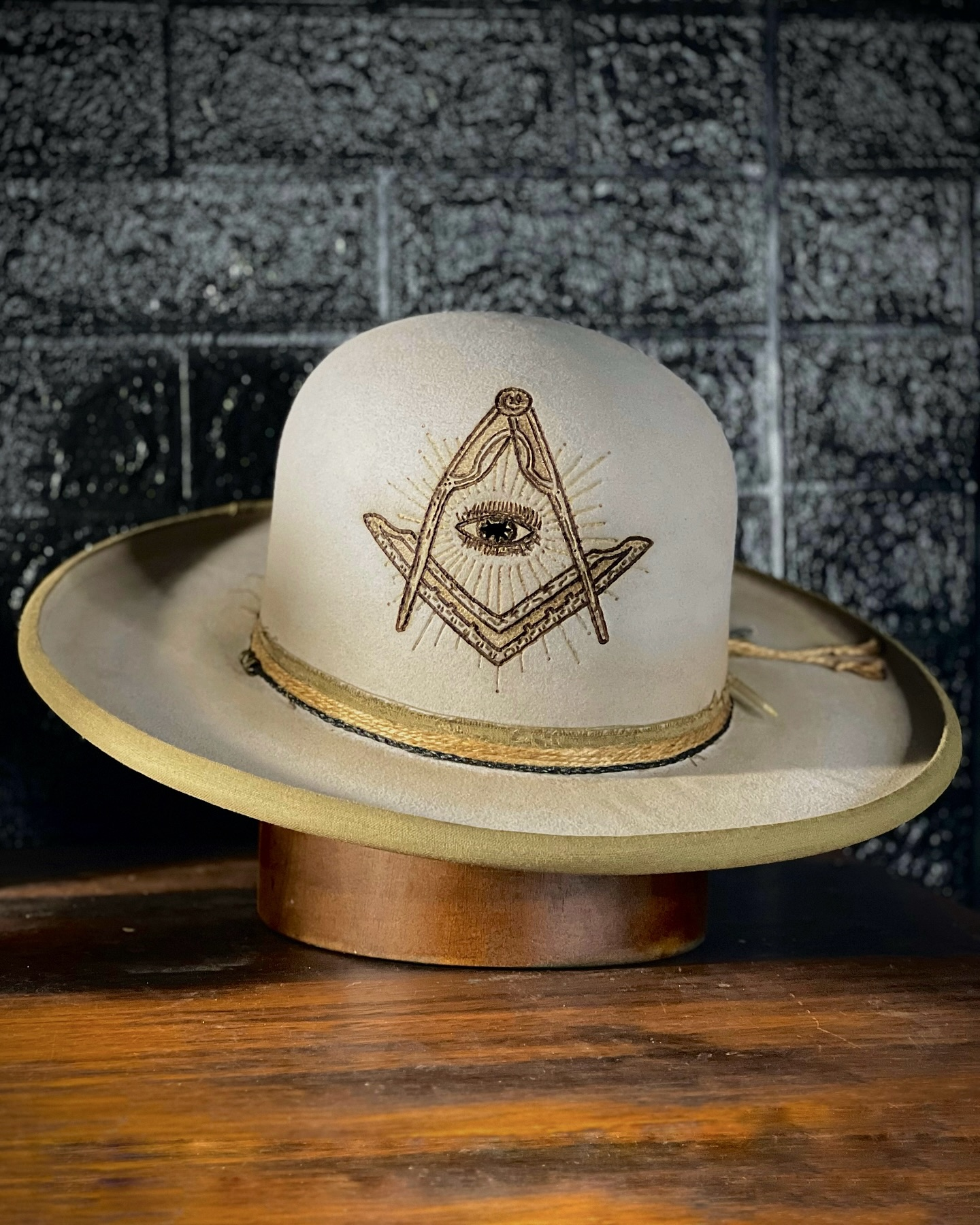 Light Grey Open Crown Hat with Pencil Curl Brim