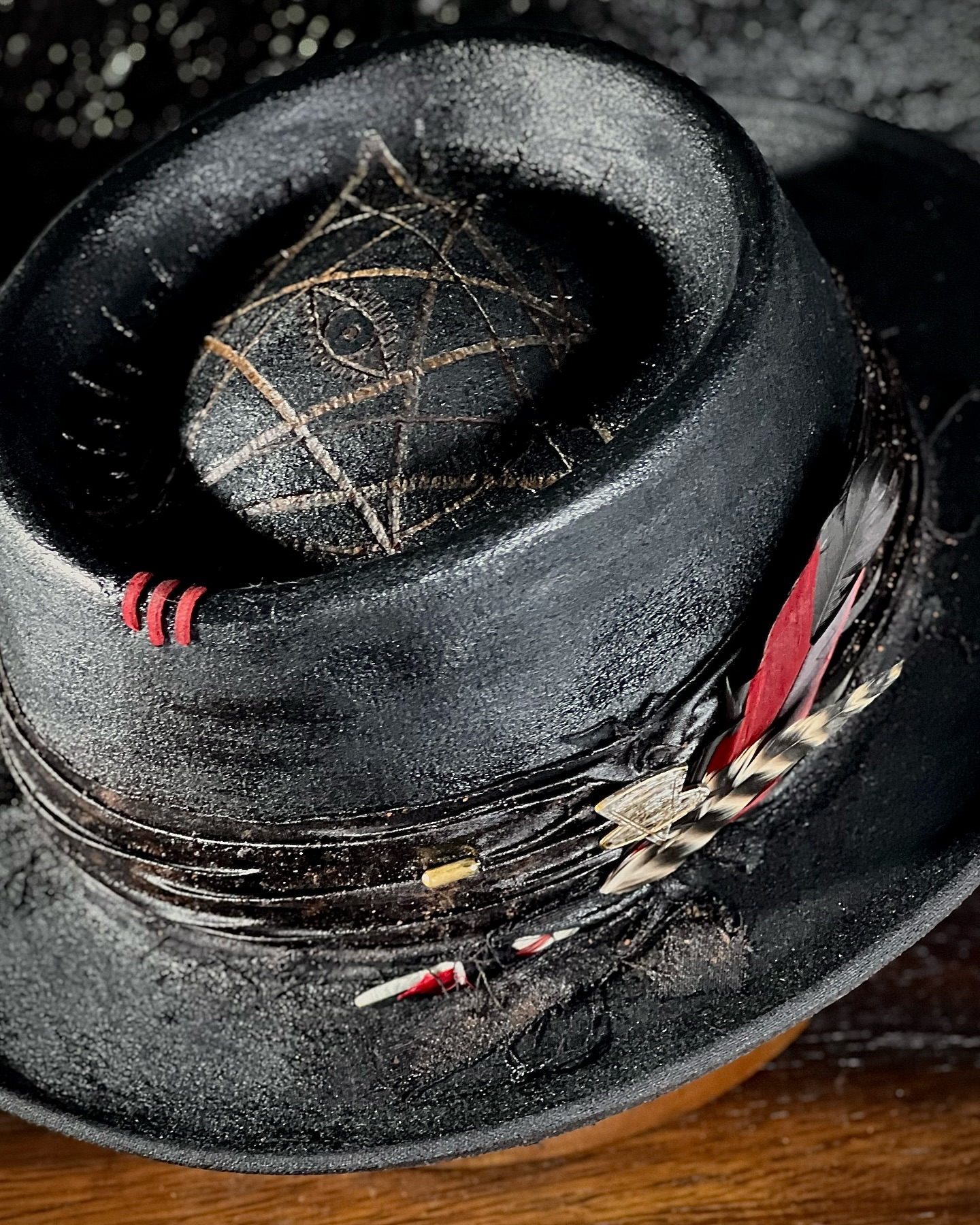 Black Telescope Hat with Oiled Distressed Finish