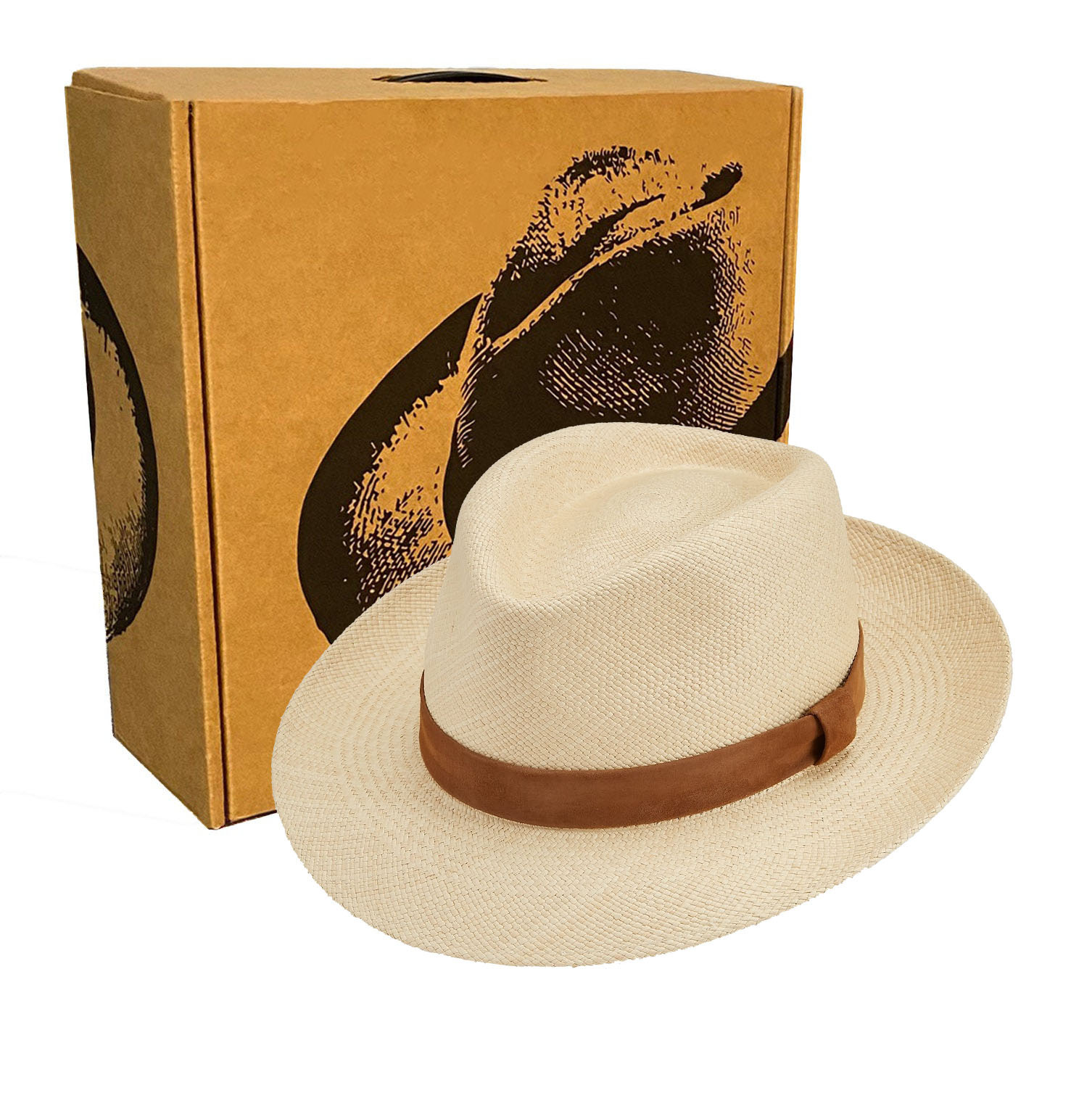 Panama Natural Toquilla Straw | 2.5 cm Suede Trim-Handwoven in Ecuador