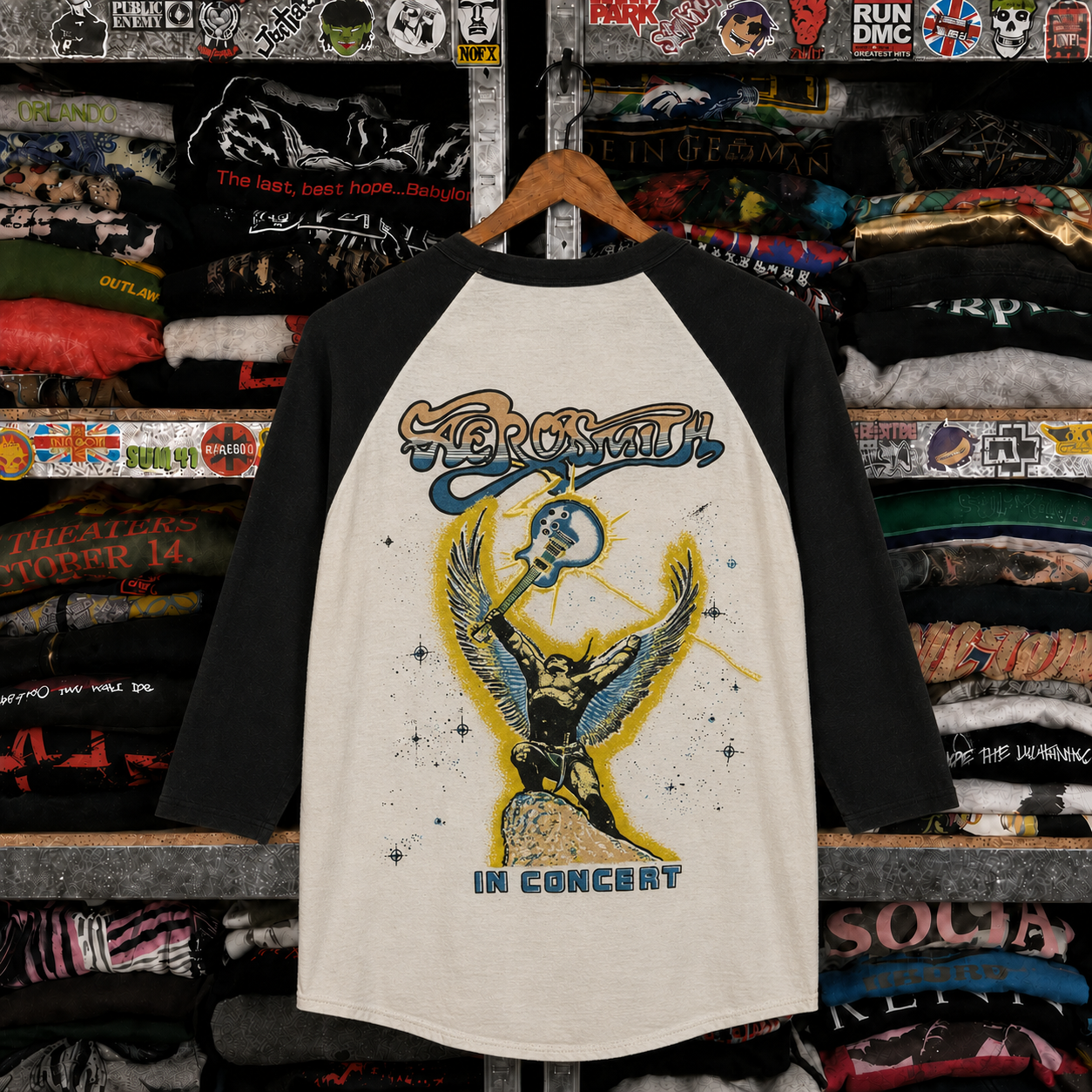Rare Vintage Aerosmith Raglan Shirt – Hard to Find, Nearly Sold Out