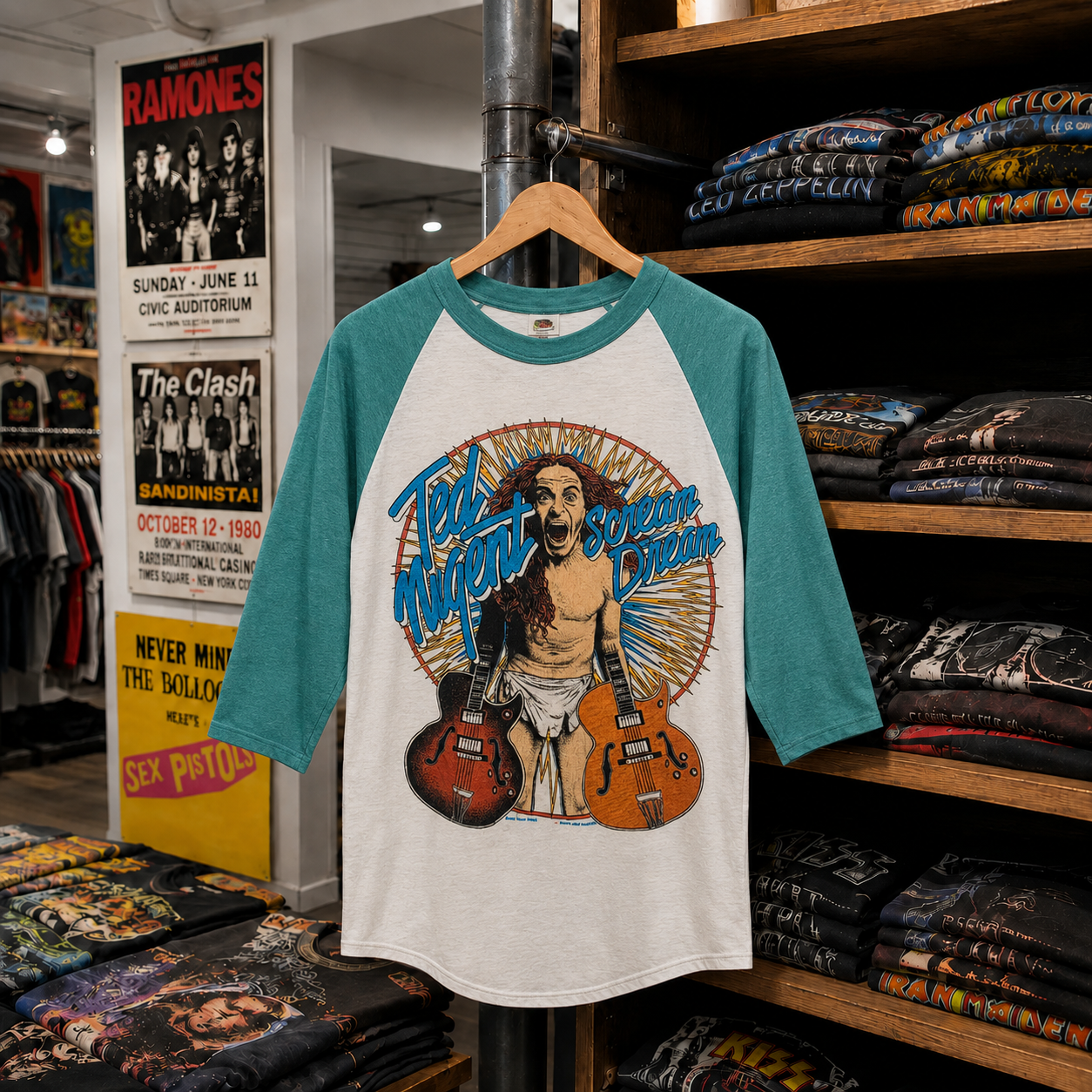 Rare Hard To Find Vintage Ted Nugent Raglan T-Shirt, Nearly Sold Out Collectors Piece