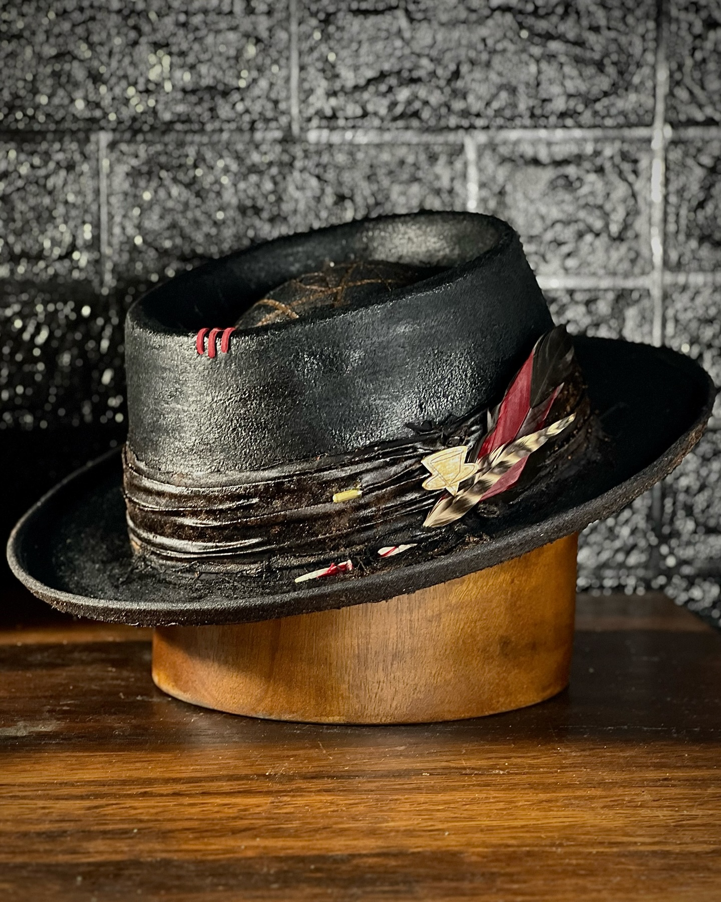 Black Telescope Hat with Oiled Distressed Finish