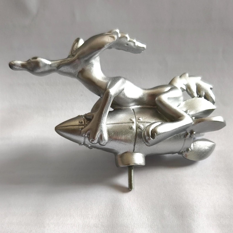Wile E. Coyote ACME Rocket Hood Ornament – Matte Silver Car Mascot