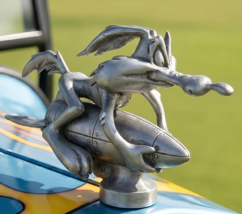 Wile E. Coyote ACME Rocket Hood Ornament – Matte Silver Car Mascot