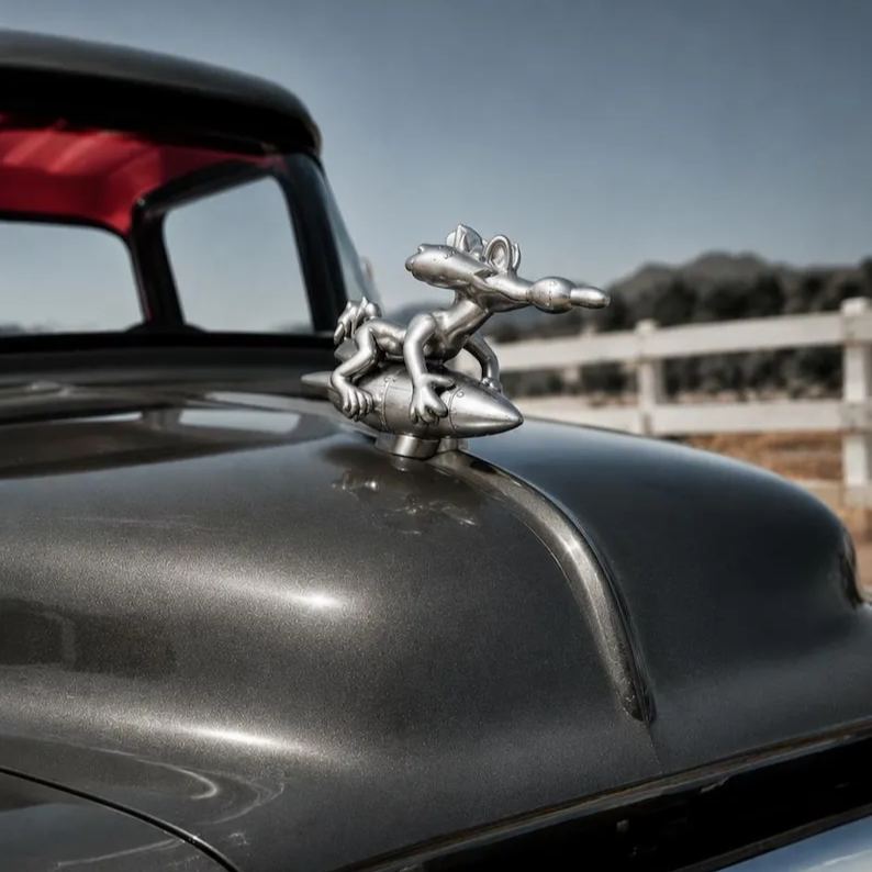 Wile E. Coyote ACME Rocket Hood Ornament – Matte Silver Car Mascot