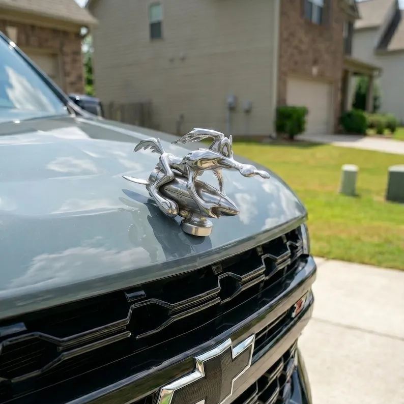 Wile E. Coyote ACME Rocket Hood Ornament – Matte Silver Car Mascot
