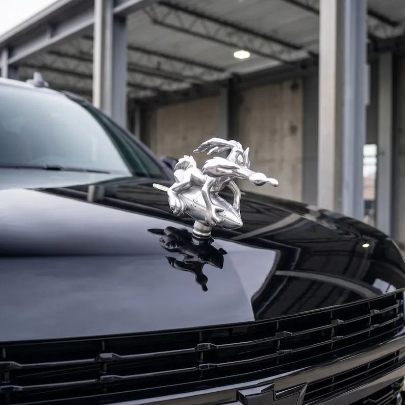 Wile E. Coyote ACME Rocket Hood Ornament – Matte Silver Car Mascot