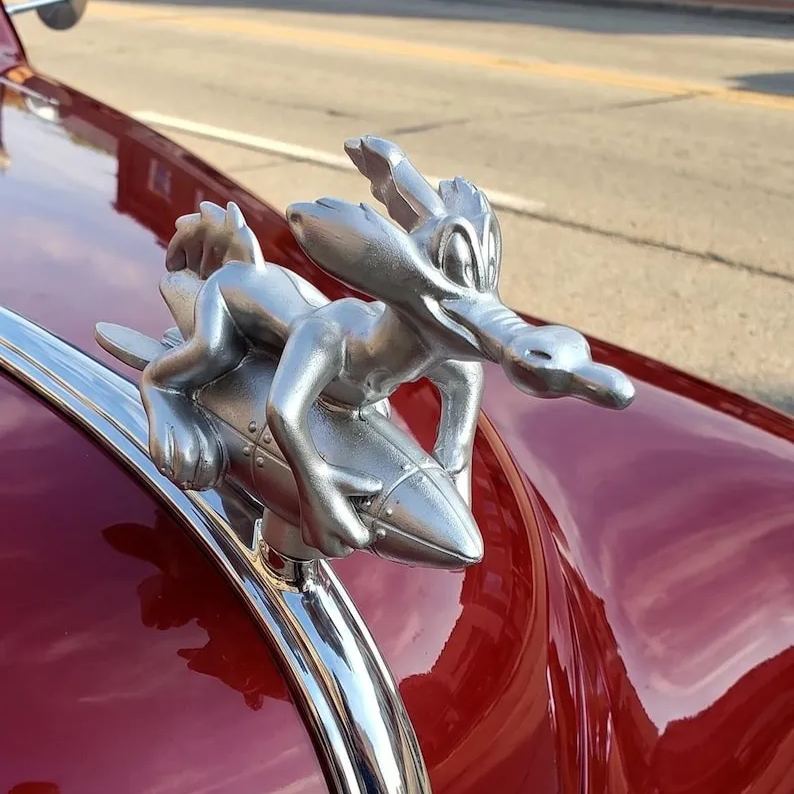 Wile E. Coyote ACME Rocket Hood Ornament – Matte Silver Car Mascot