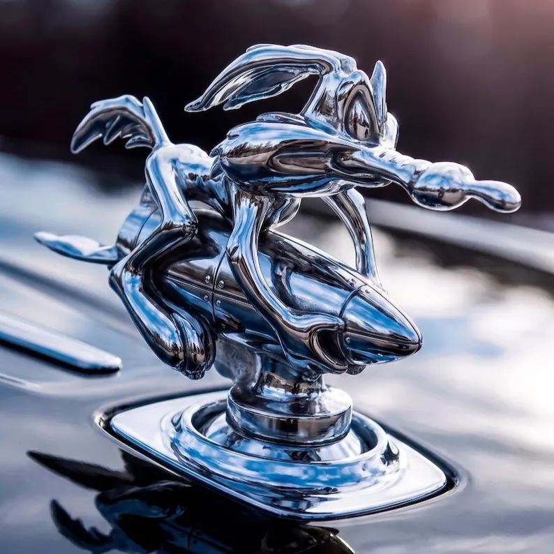 Wile E. Coyote ACME Rocket Hood Ornament – Matte Silver Car Mascot