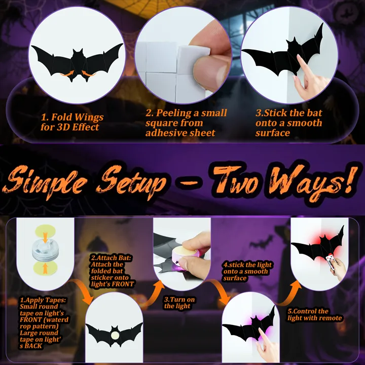 Halloween Decor Set - 3D Glowing Bat
