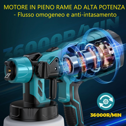 Pistola senza filo con 2 batterie, per verniciare case, mobili e un completo arredamento domestico.
