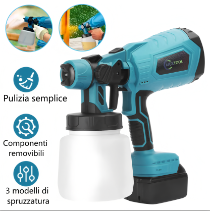Pistola senza filo con 2 batterie, per verniciare case, mobili e un completo arredamento domestico.