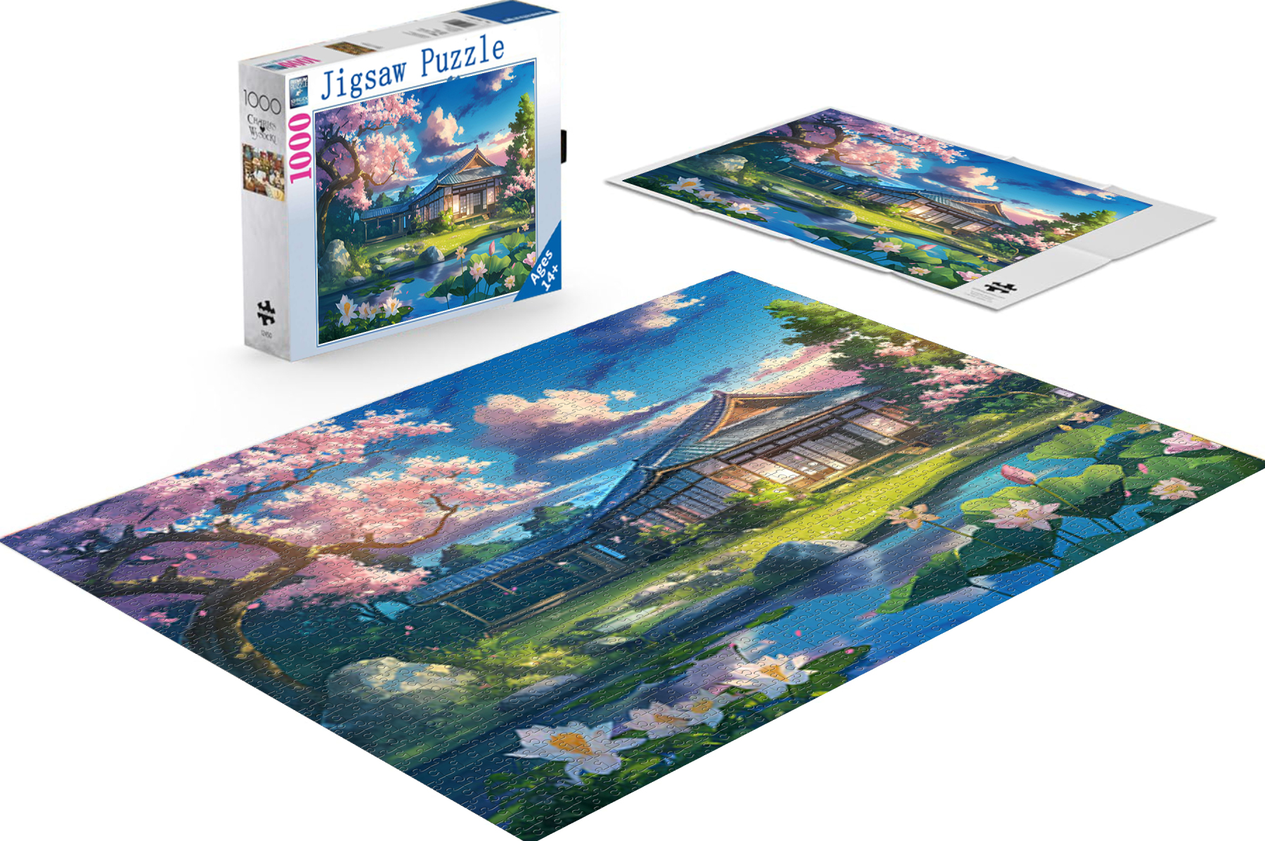 1000-piece puzzle - Sakura House by the River