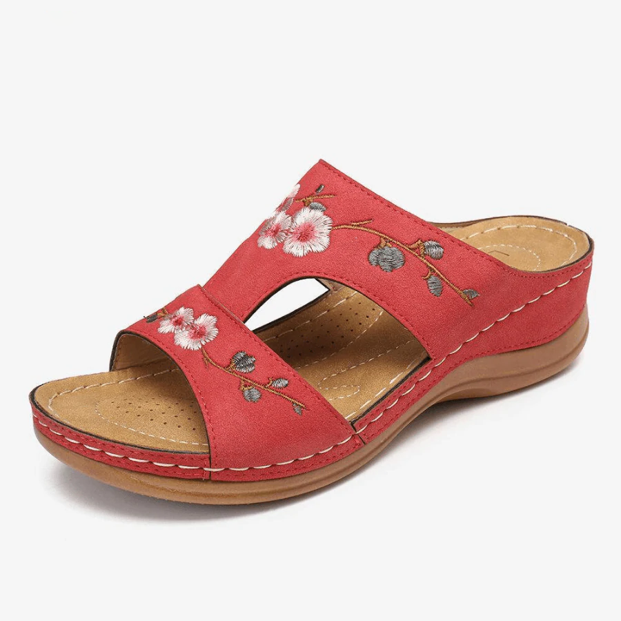Mincino Flower Embroidered Vintage Casual Wedges Summer Sandals