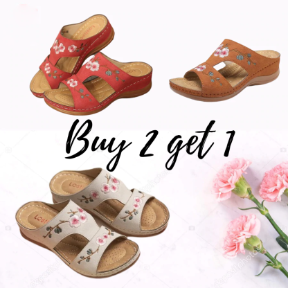 Mincino Flower Embroidered Vintage Casual Wedges Summer Sandals