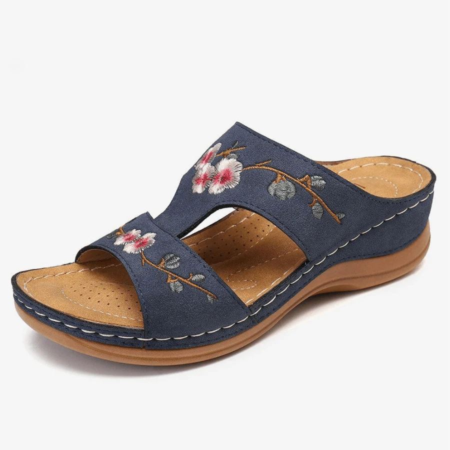Mincino Flower Embroidered Vintage Casual Wedges Summer Sandals