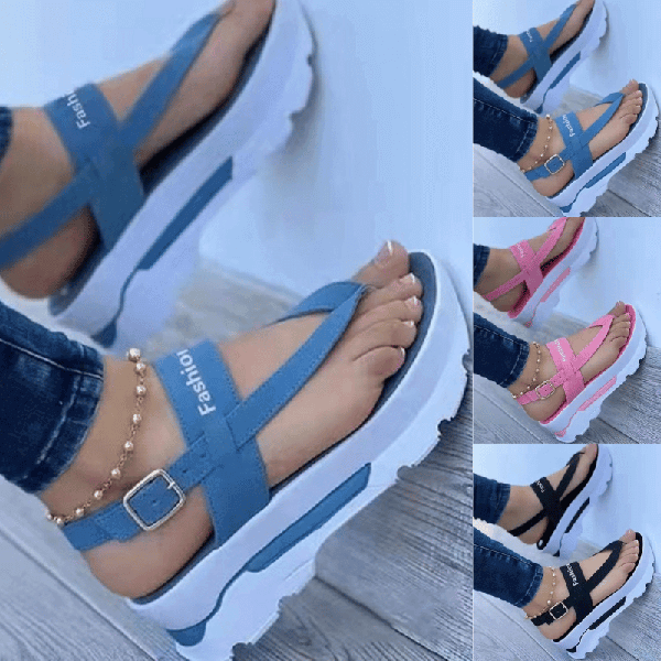 2022 Women's Fashion Athletic Print Adjusting Buckle Platform Heel Sandals