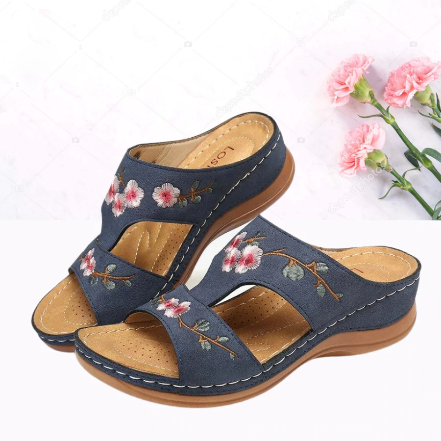 Mincino Flower Embroidered Vintage Casual Wedges Summer Sandals