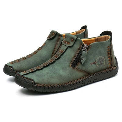 MEN HAND STITCHING LEATHER NON-SLIP CASUAL ANKLE BOOTS