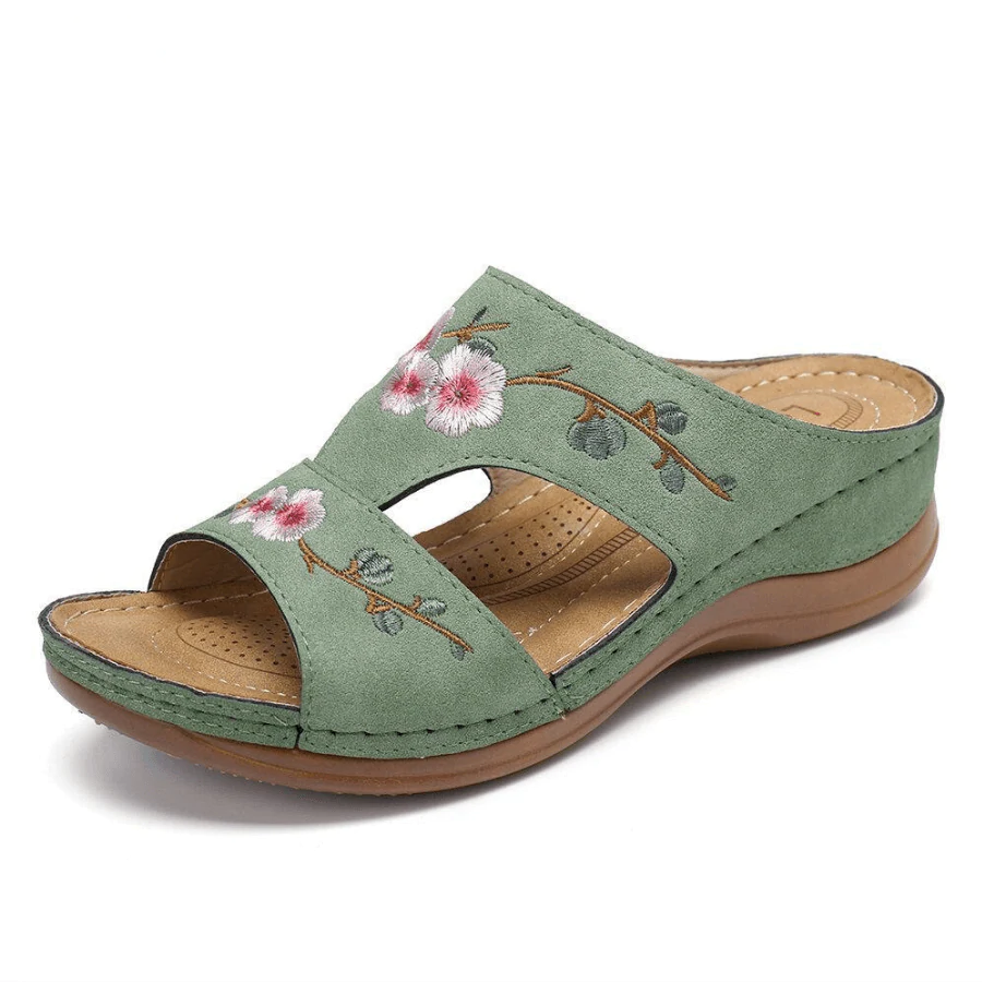 Mincino Flower Embroidered Vintage Casual Wedges Summer Sandals
