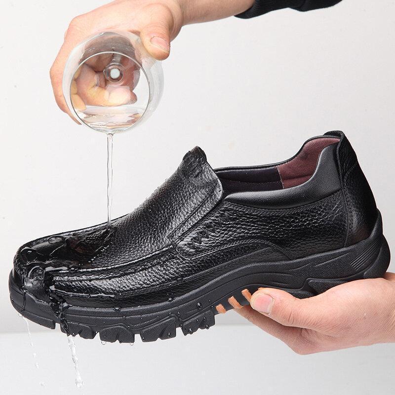 Men’s Cow Leather Waterproof Comfy Non Slip Soft Slip On Casual Shoes