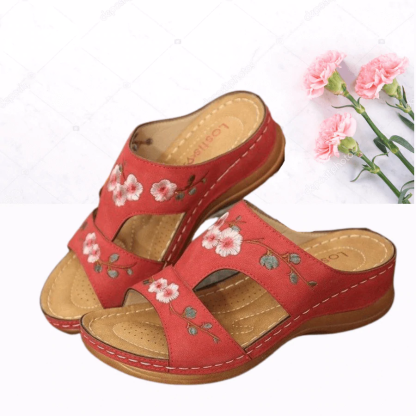 Mincino Flower Embroidered Vintage Casual Wedges Summer Sandals