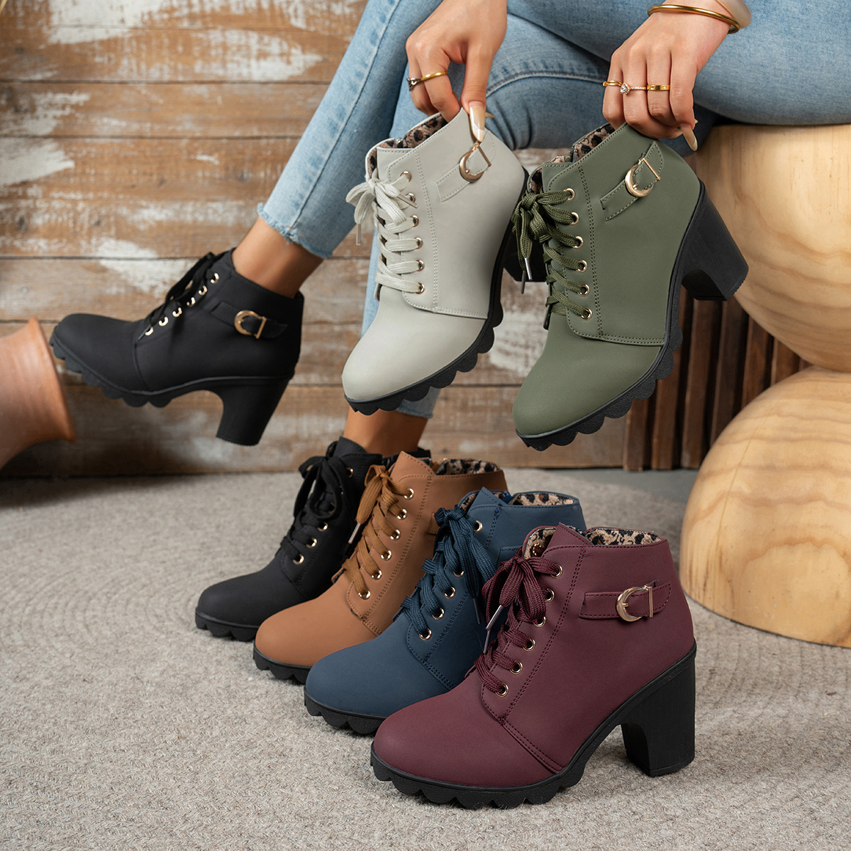 Women Chunky Heel Ankle Boots
