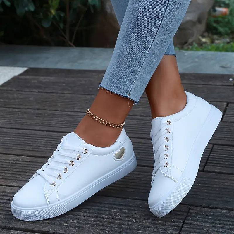 womens white low top sneakers comfortable lace up casual shoes with golden accents rubber sole for all day wear   running yoga casual attire ladies sneakers everyday footwear sleek   fabric lined interior details 3