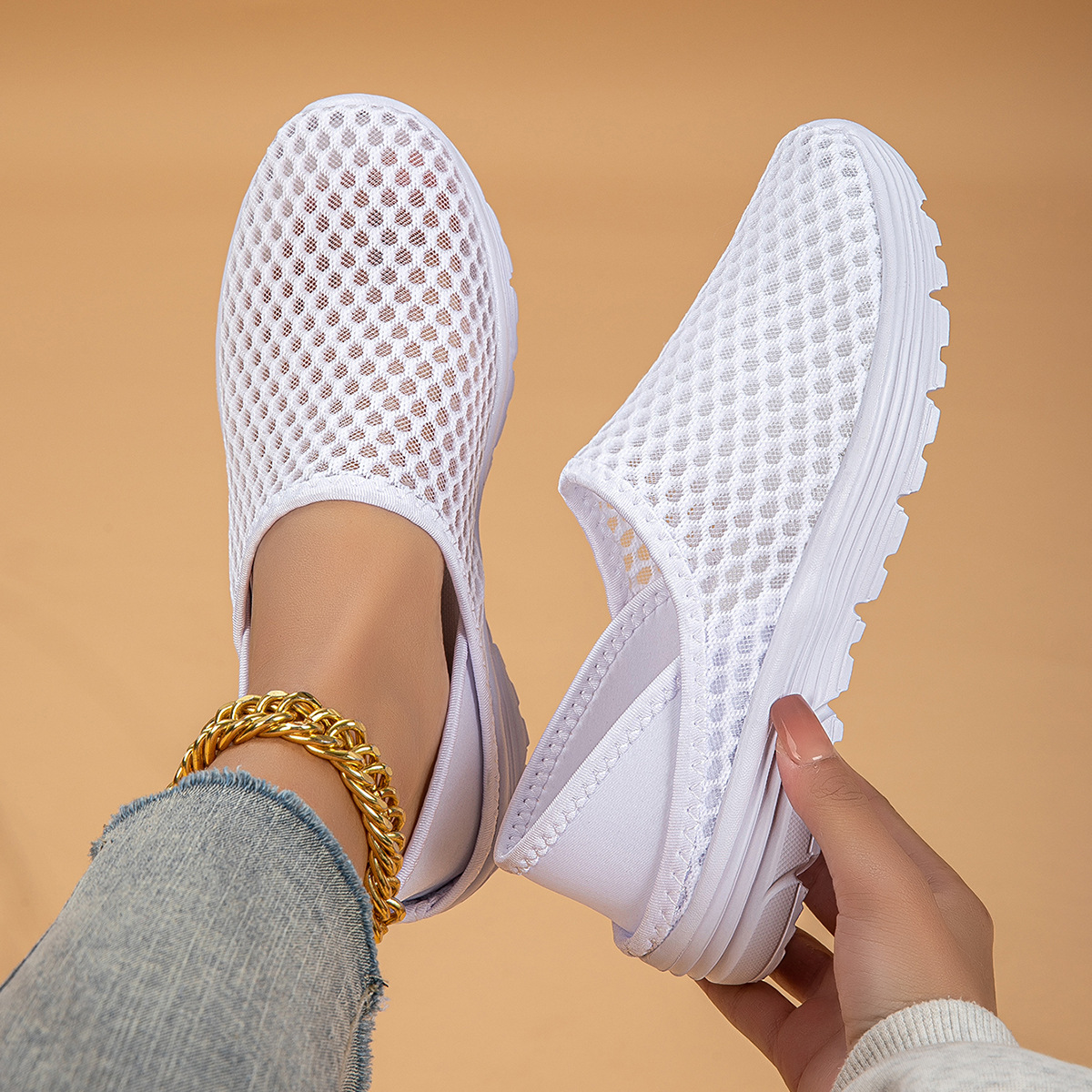 Women'S Lightweight Slip-On Mules Sneakers - Breathable Mesh Fabric Upper