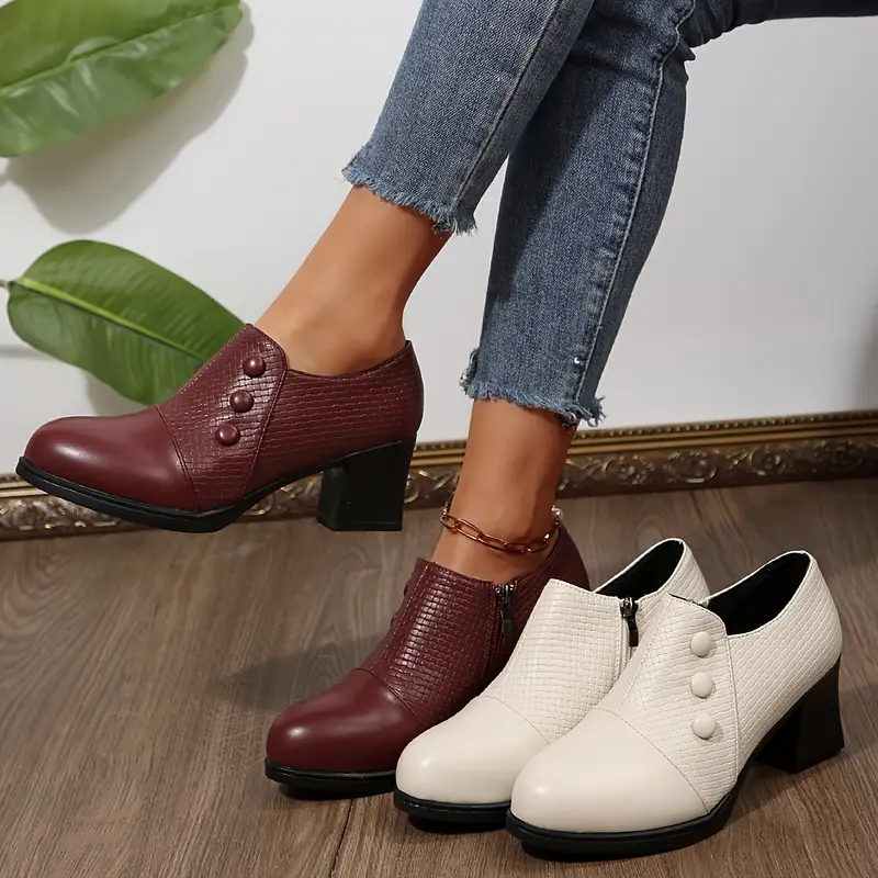 spring 2025 new pointed toe chunky heel slip on womens high heels details 1