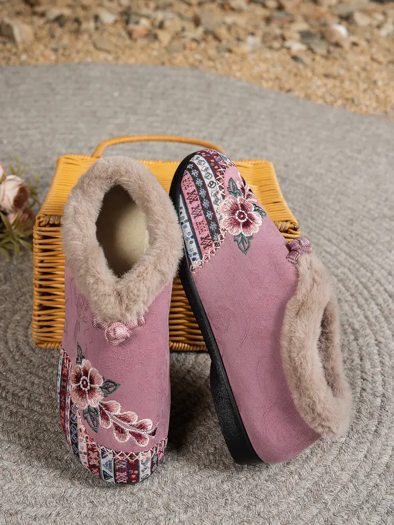 womens low heel floral pattern slippers light green pink   soft fabric and lining thickened shock absorbing insole comfortable indoor outdoor house shoes   hand       pull plush     slipper  wear for women women shoes for fall wide width boots for women designer shoes for women low heel boots for women details 4