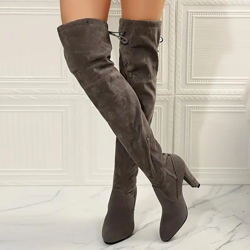 womens high heel over the knee boots elegant   high solid color long riding stiefels comfortable furry chunky heeled knee high winter boots for women shoes for women high heel boots for women cowgirl boots boots for women elegant classy stiletto heels tall boots for women high heels for women boots for women plus size plus size boots details 3