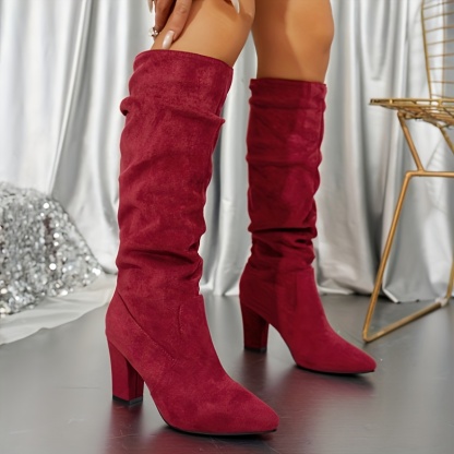 Stylish Velvet Accents Knee-High Boots
