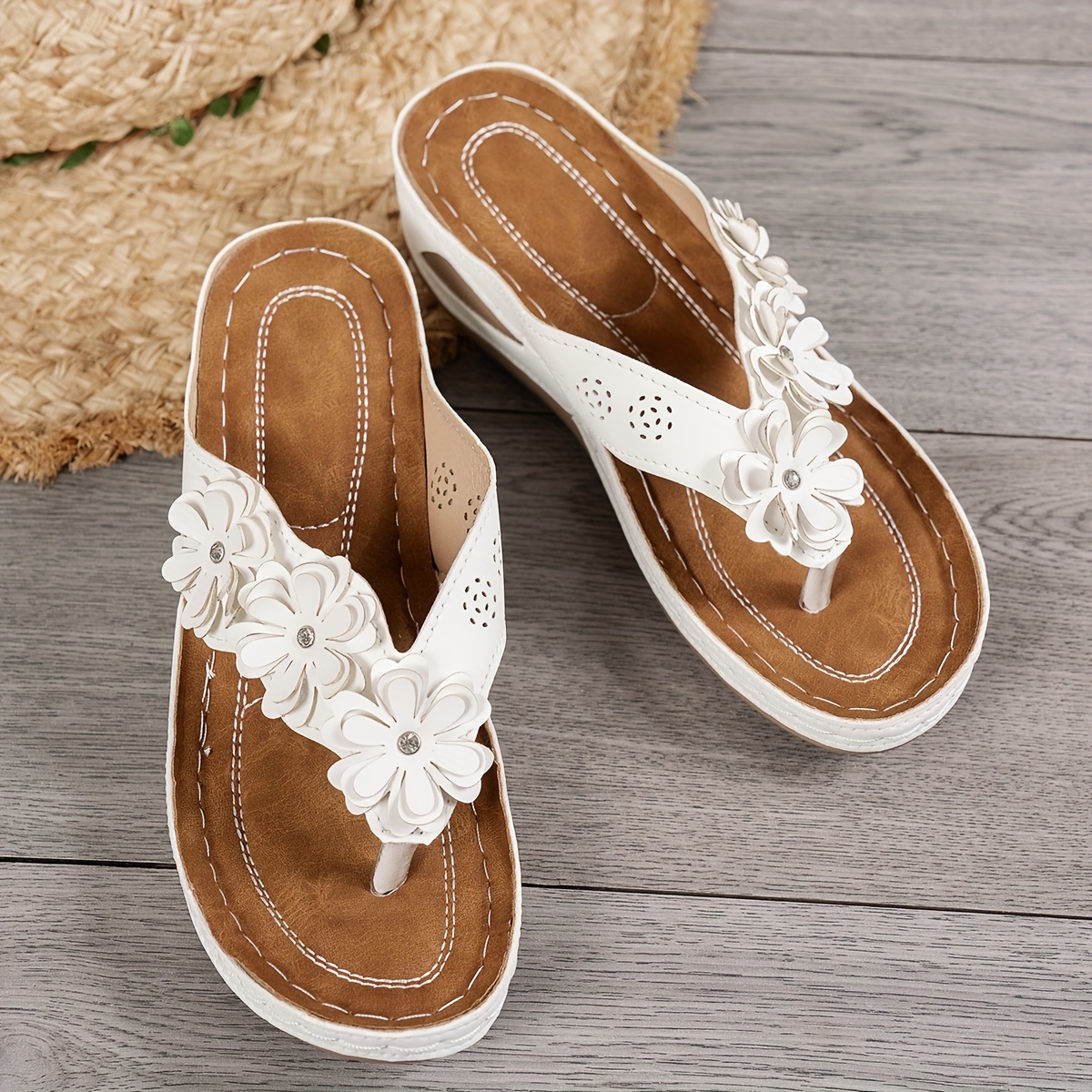 Casual Floral Decorations Fashion Flip Flops