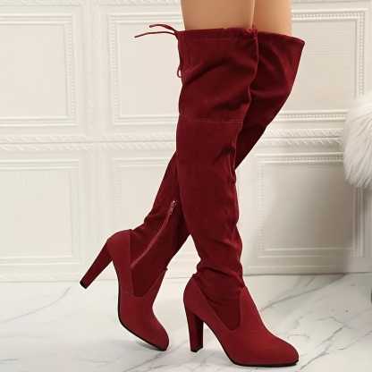 Faux Suede Slouchy High Heel Over-the-Knee