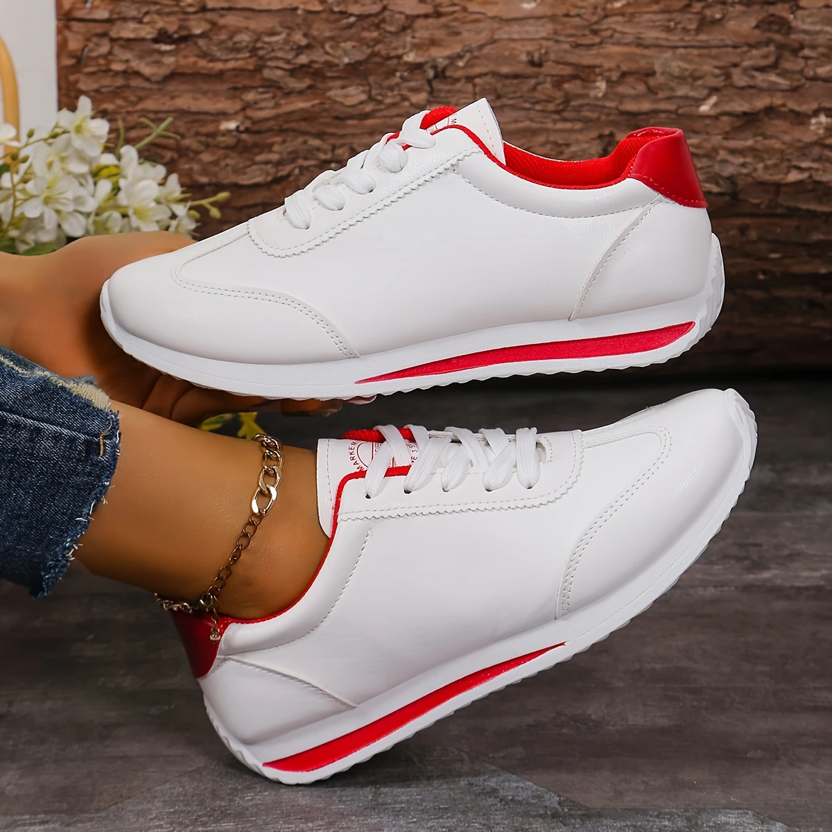 womens solid color casual sneakers lace up platform soft   shoes non slip running trainers details 7