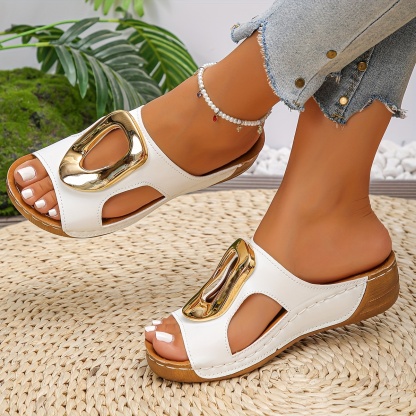 Women's Fashion Large Buckle Wedge Slippers